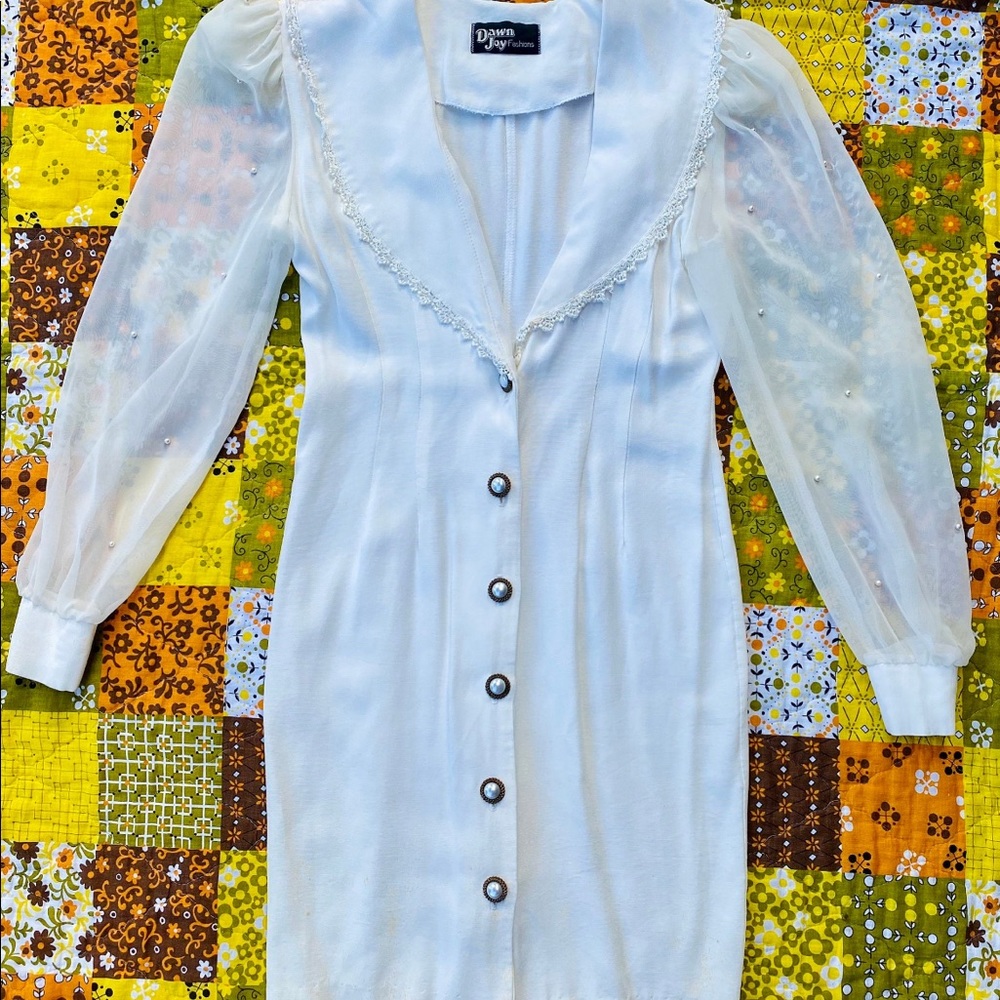 Vintage 80s button up ivory pencil minidress